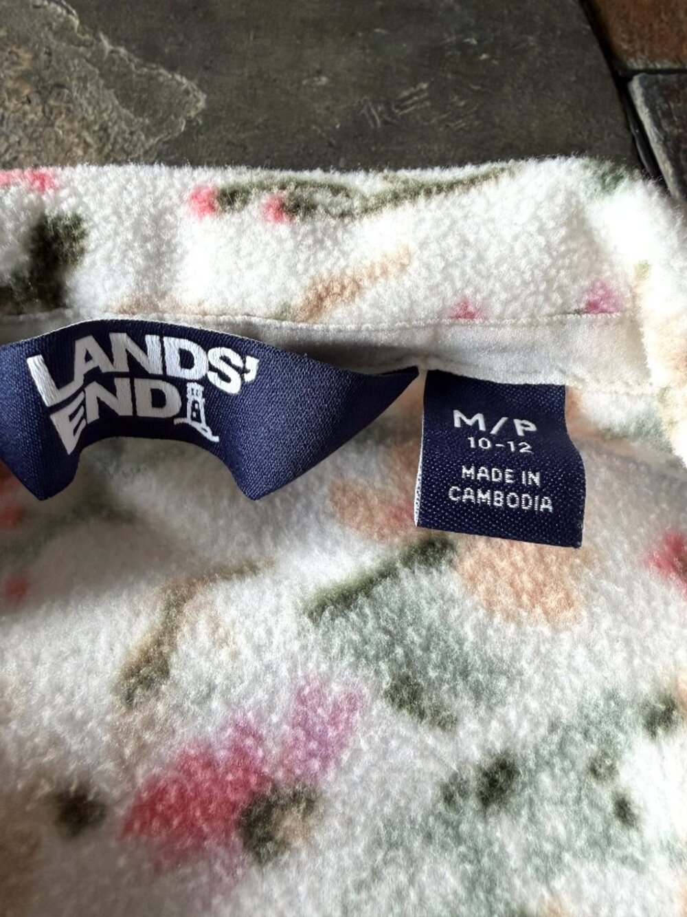 Lands' End floral fleece jacket full zip cream colored size medium petite - Picture 3 of 9